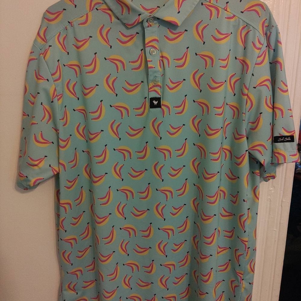 Bad Birdie Aqua Banana Pattern Polo